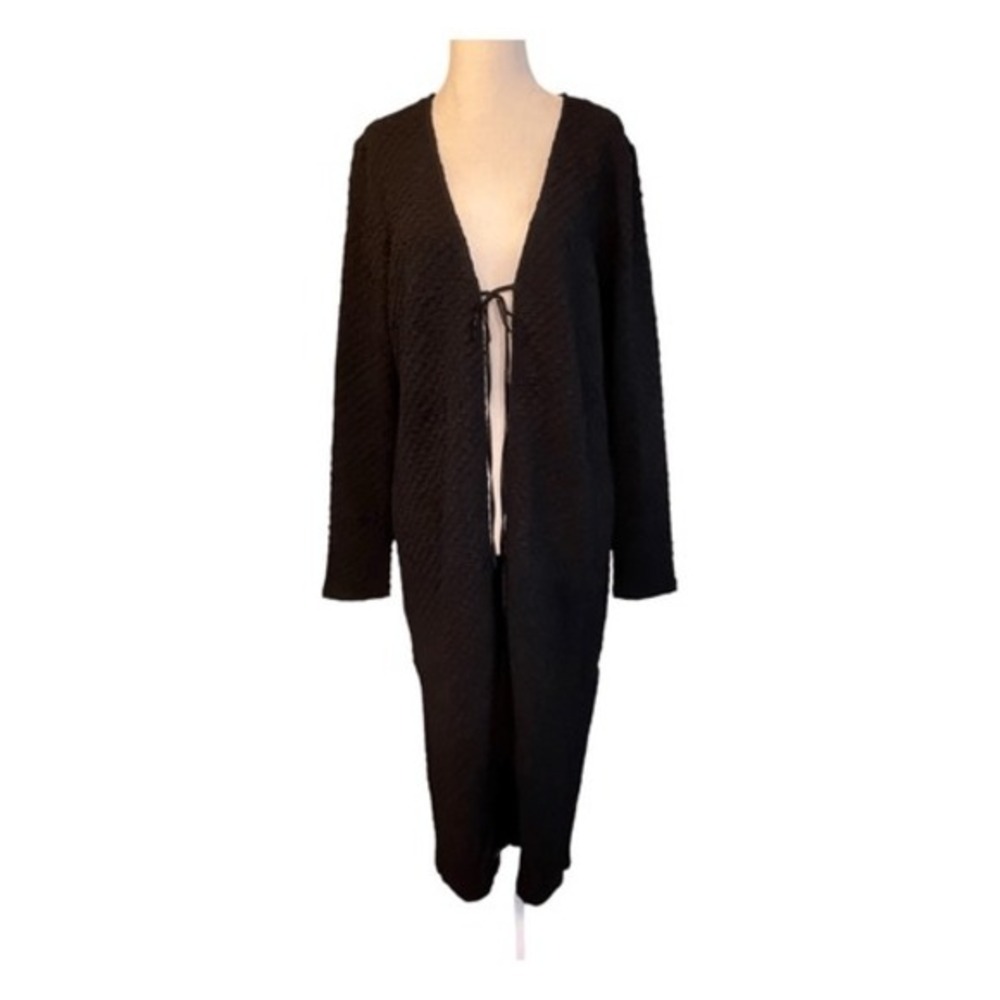 Dolan Left Coast Collection Crinkle Cover-Up Cardigan Black Knit Tie Front M